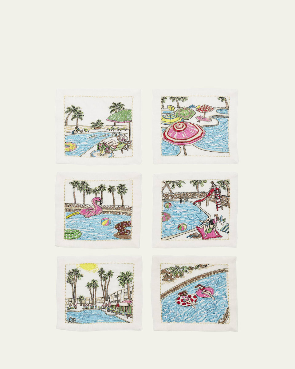 Pool Day Embroidered Cocktail Napkins, Set of 6